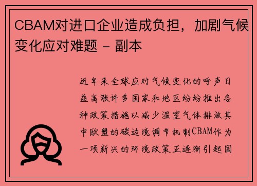 CBAM对进口企业造成负担，加剧气候变化应对难题 - 副本